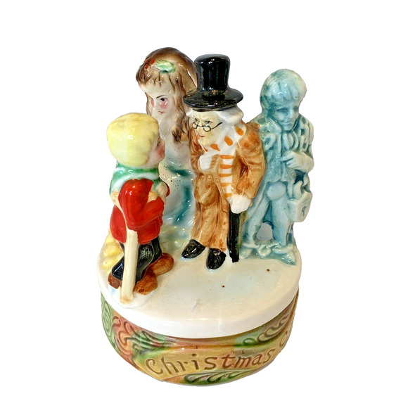 A Christmas Carol Ceramic Music Box Chadwick Miller Japan Vintage 1970 Rotating - Picture 1 of 6